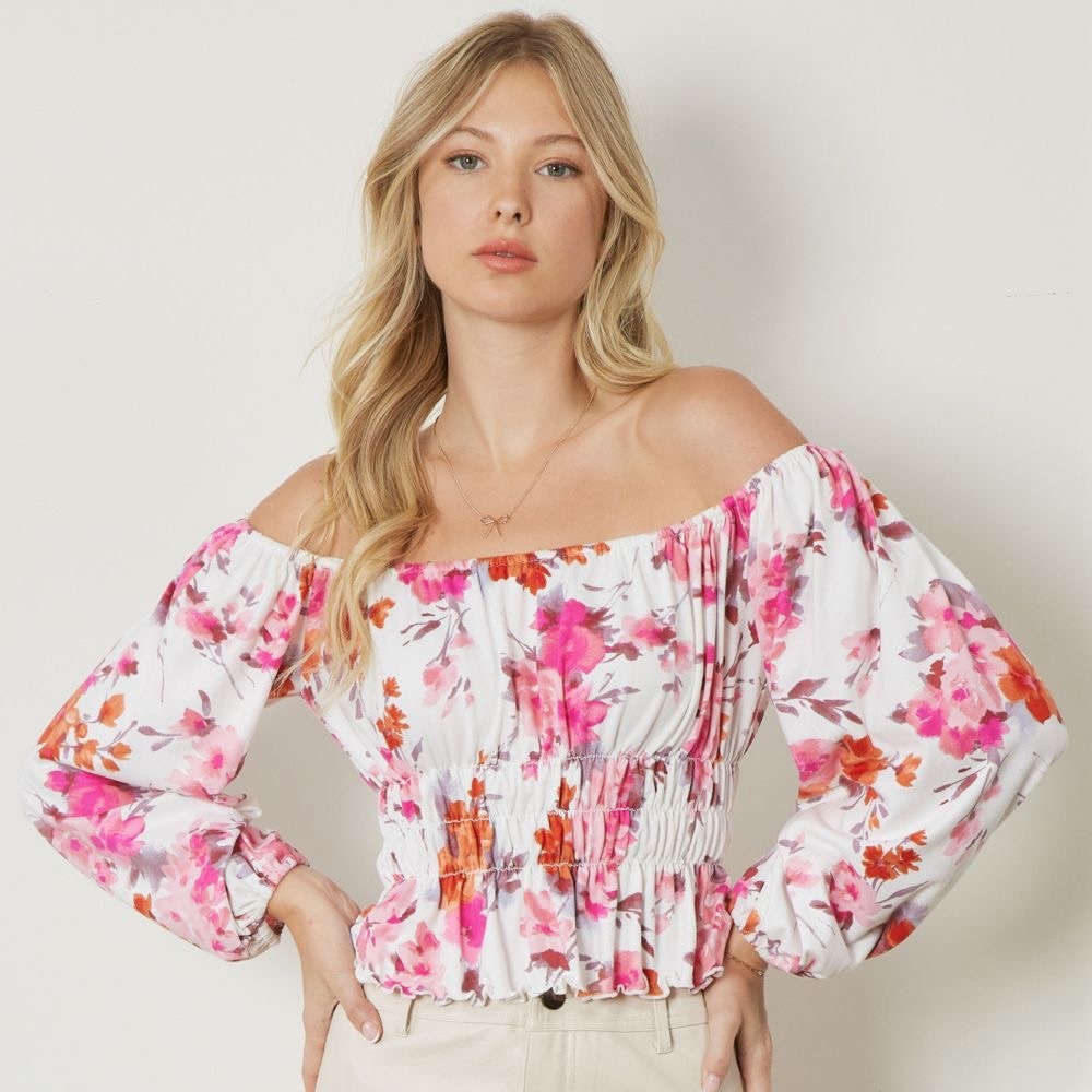 Romantic Floral Off Shoulder Knit Top NWT
